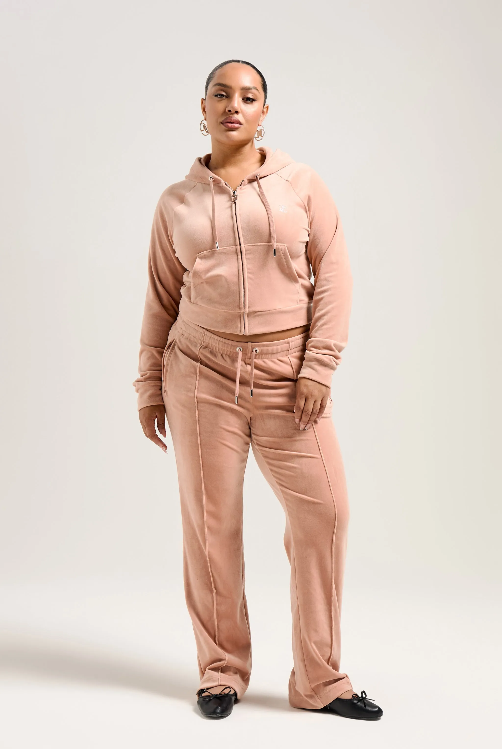 CAFE AU LAIT VELOUR DIAMANTÉ TRACKSUIT BOTTOM