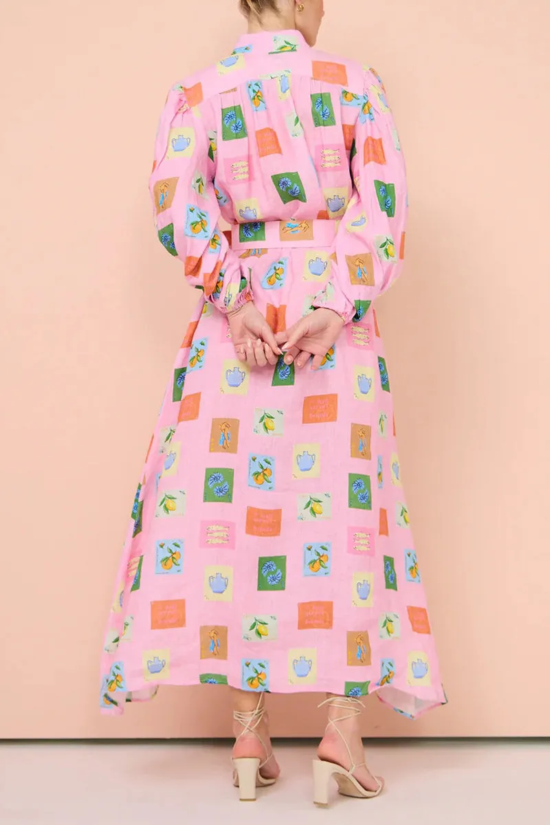 Casual Cartoon Print Pocket With Belt Half A Turtleneck Shirt Dresses