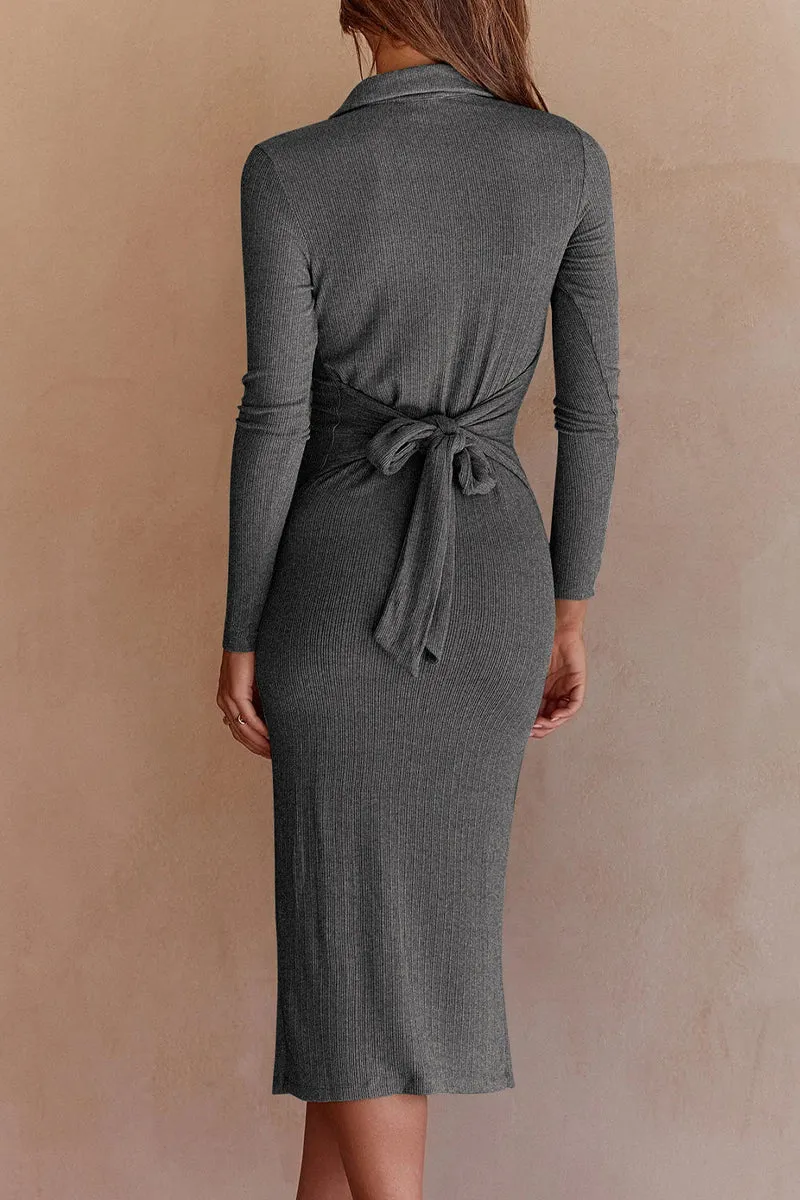 Celebrities Elegant Solid Solid Color Turndown Collar One Step Skirt Dresses