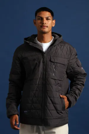 Charcoal Quilted Utility Jacket - Charcoal