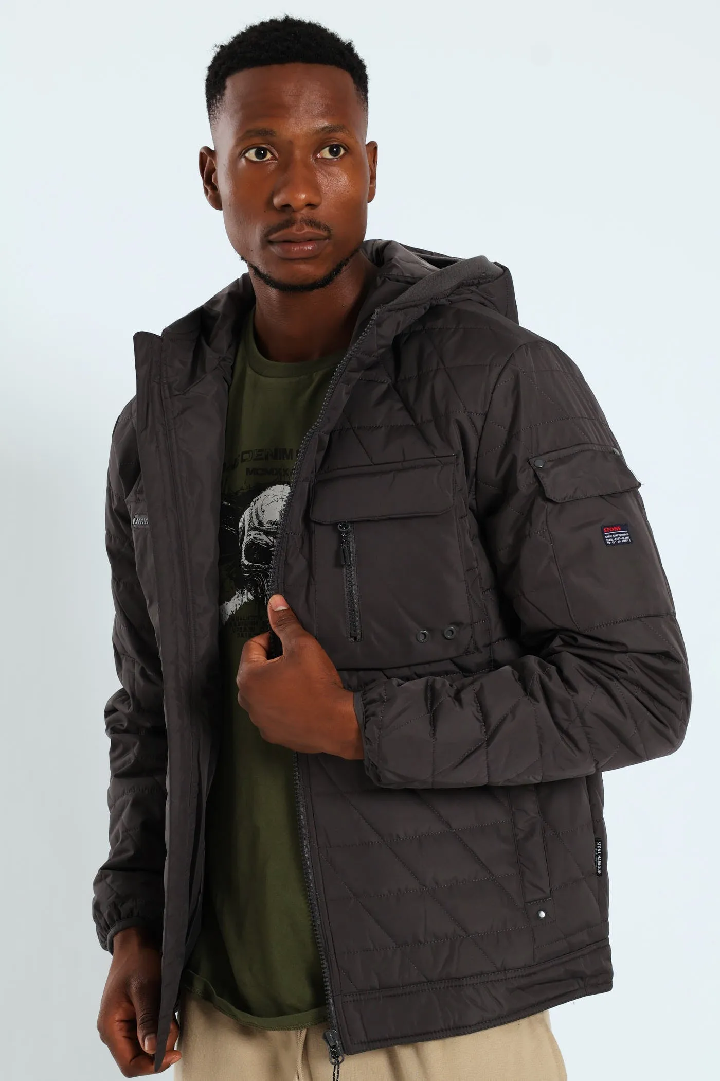 Charcoal Quilted Utility Jacket - Charcoal