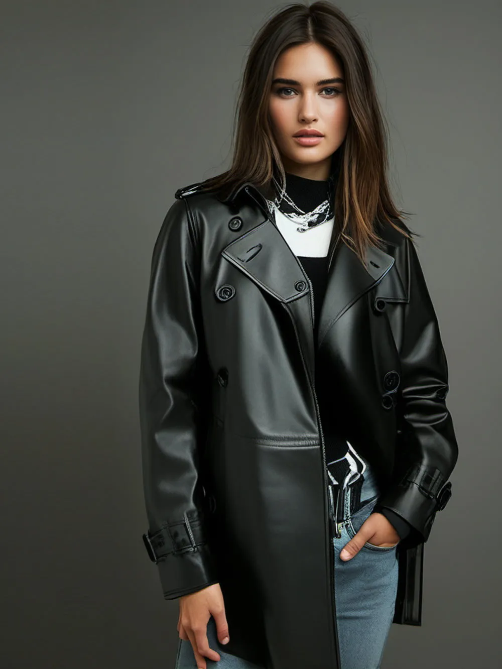 Charismatic Charm Leather Coat for Women