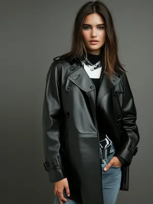 Charismatic Charm Leather Coat for Women