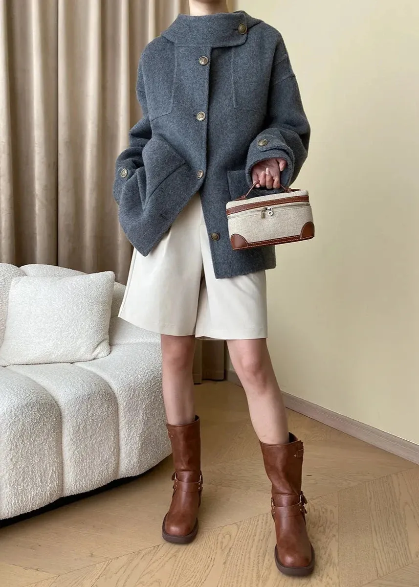Chic Wool-Blend Buttoned Coat with Stand Collar
