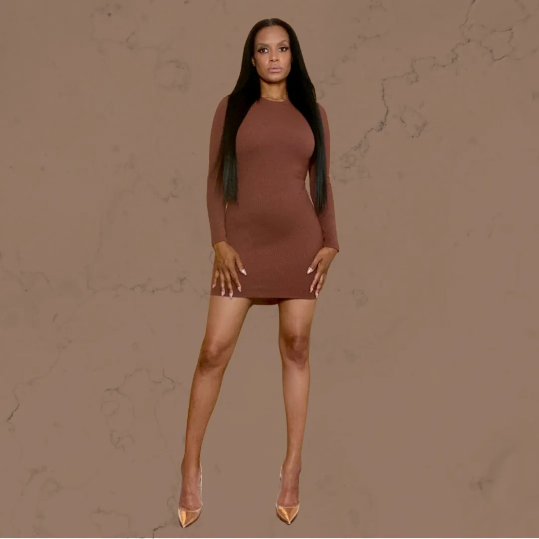 Cinnamon Open Back Long Sleeve Mini