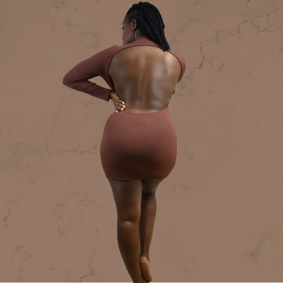 Cinnamon Open Back Long Sleeve Mini
