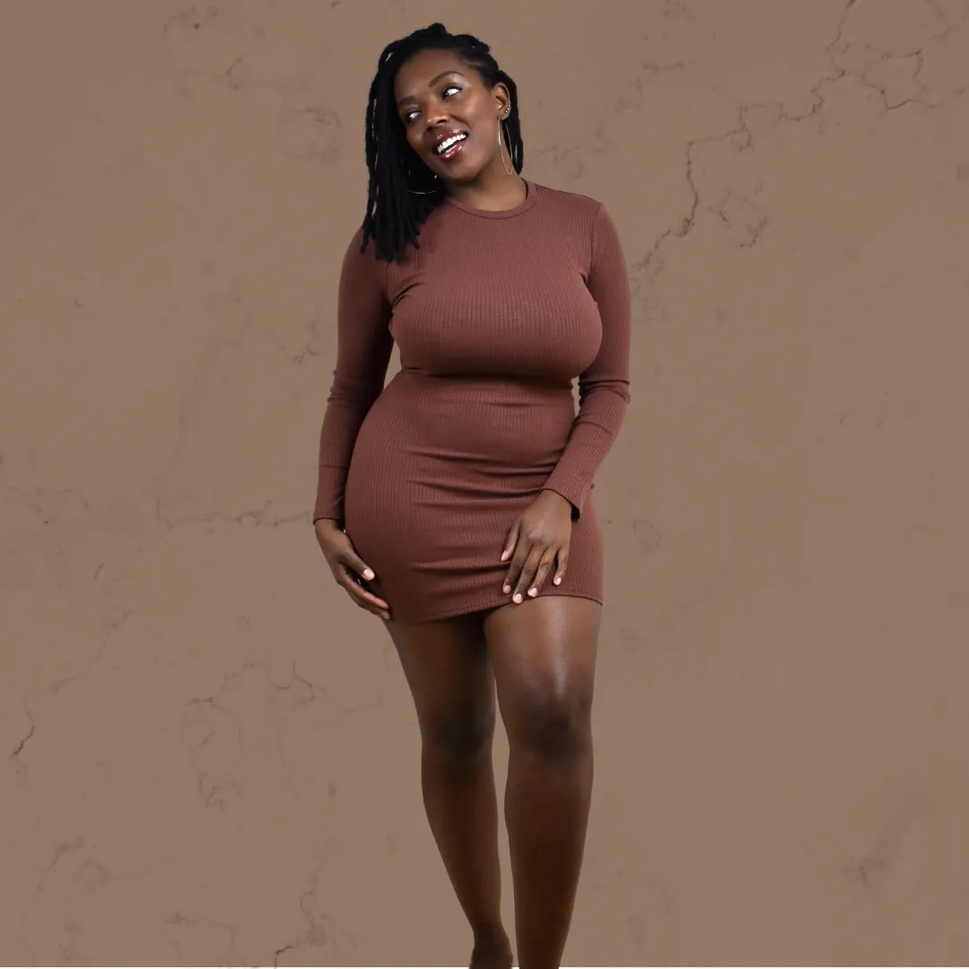 Cinnamon Open Back Long Sleeve Mini