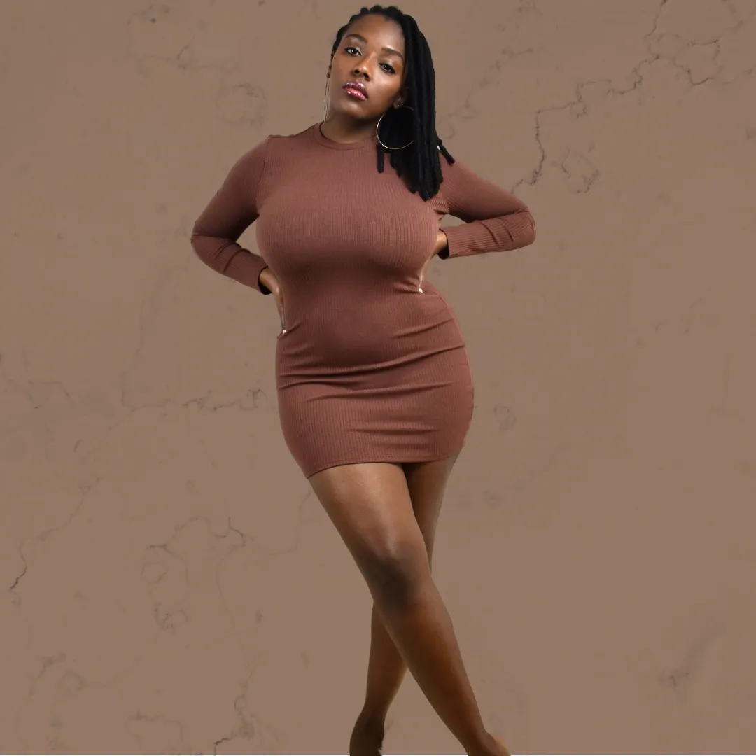 Cinnamon Open Back Long Sleeve Mini