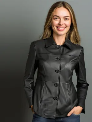 Classic Five-Button Leather Car Coat for Women