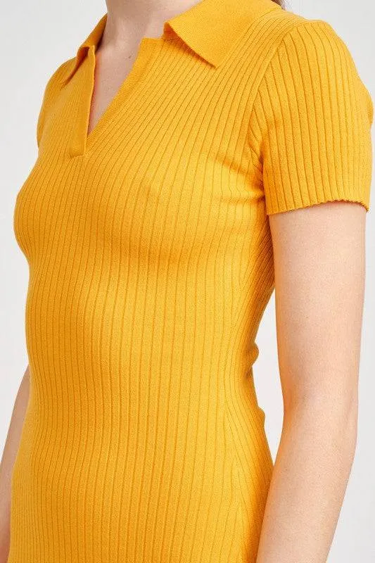 COLLARED LONG SLEEVE MIDI DRESS