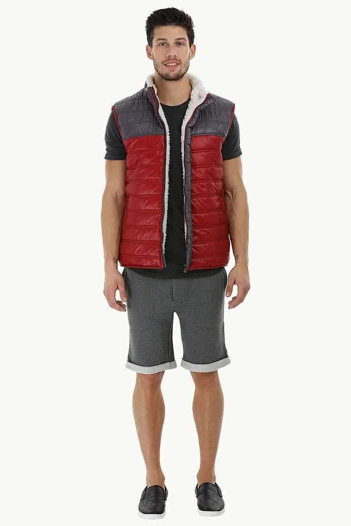 Color-Block Quilted Jacket with Sherpa Lining