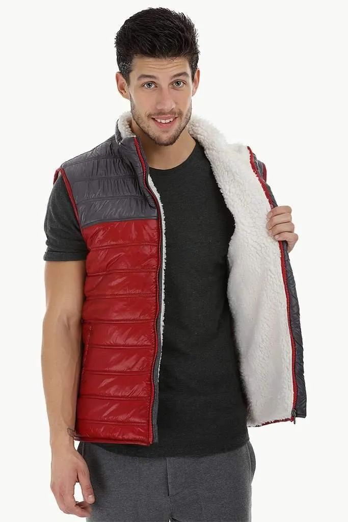 Color-Block Quilted Jacket with Sherpa Lining