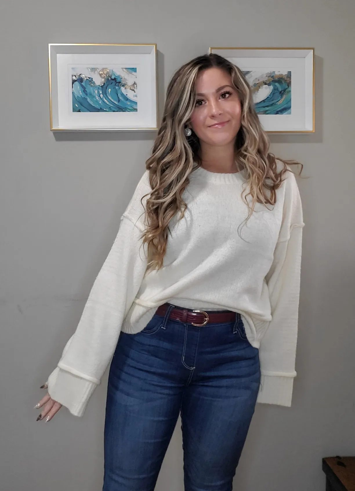 Cool Weather Reverse Seam Wide Sleeve Crew Neck Sweater