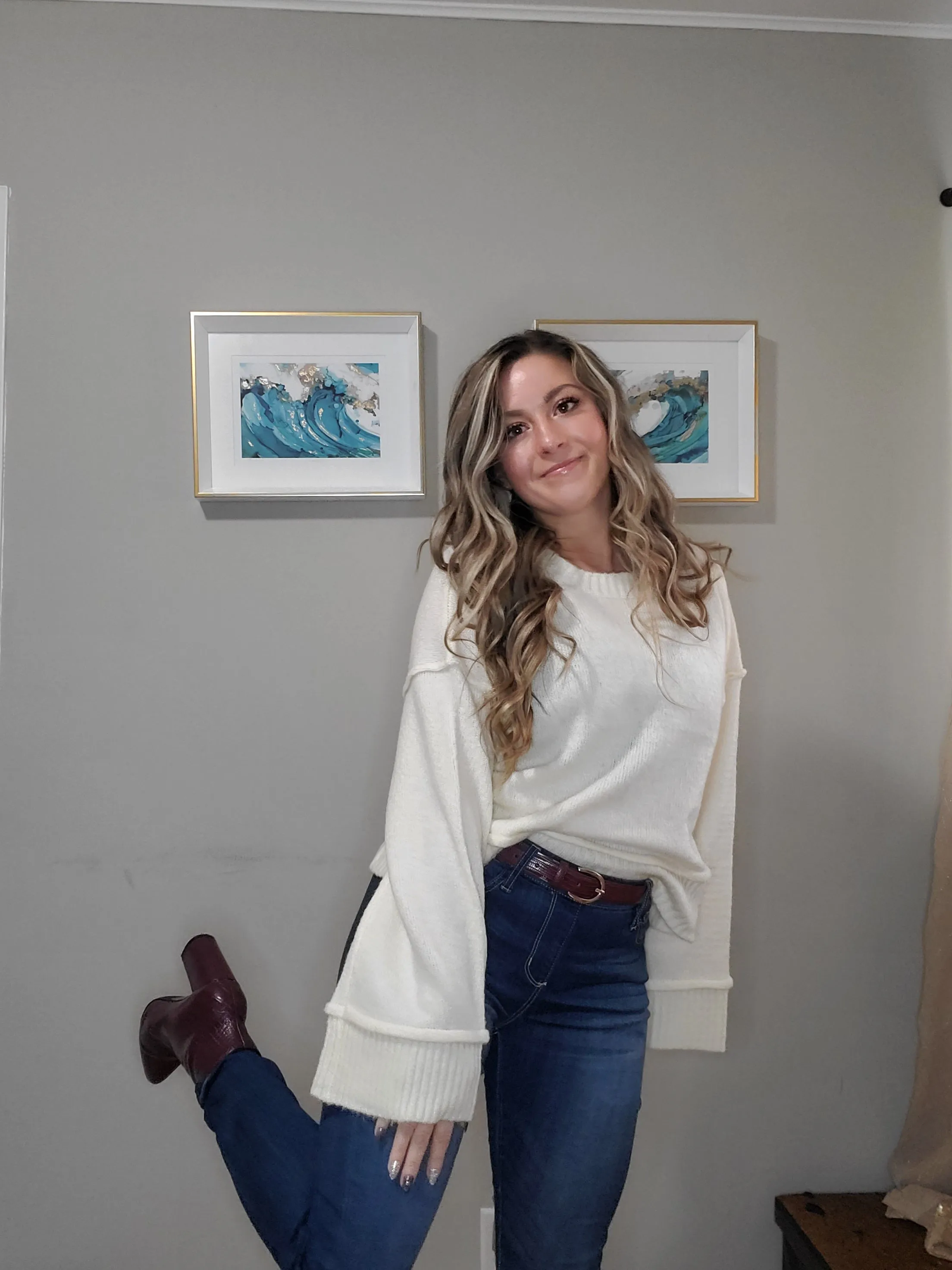 Cool Weather Reverse Seam Wide Sleeve Crew Neck Sweater