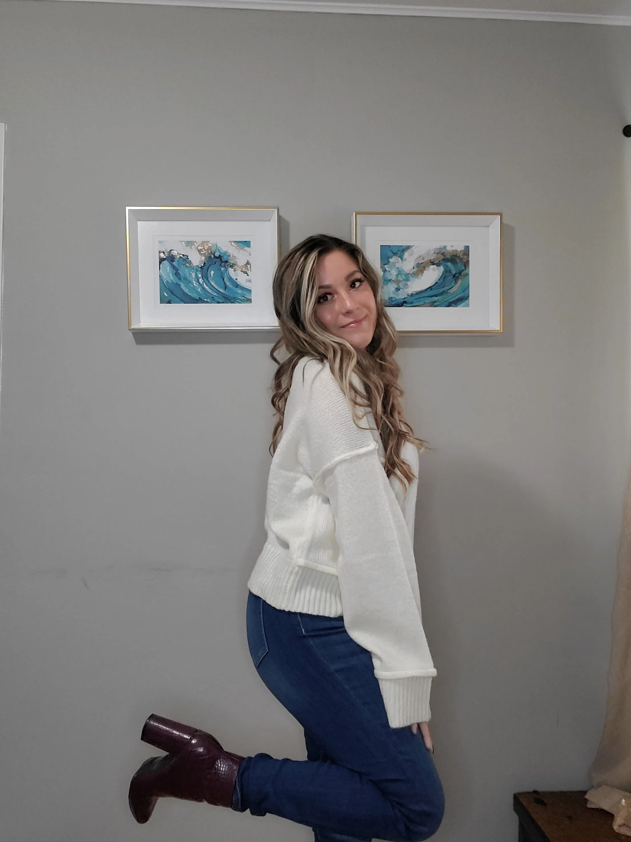 Cool Weather Reverse Seam Wide Sleeve Crew Neck Sweater