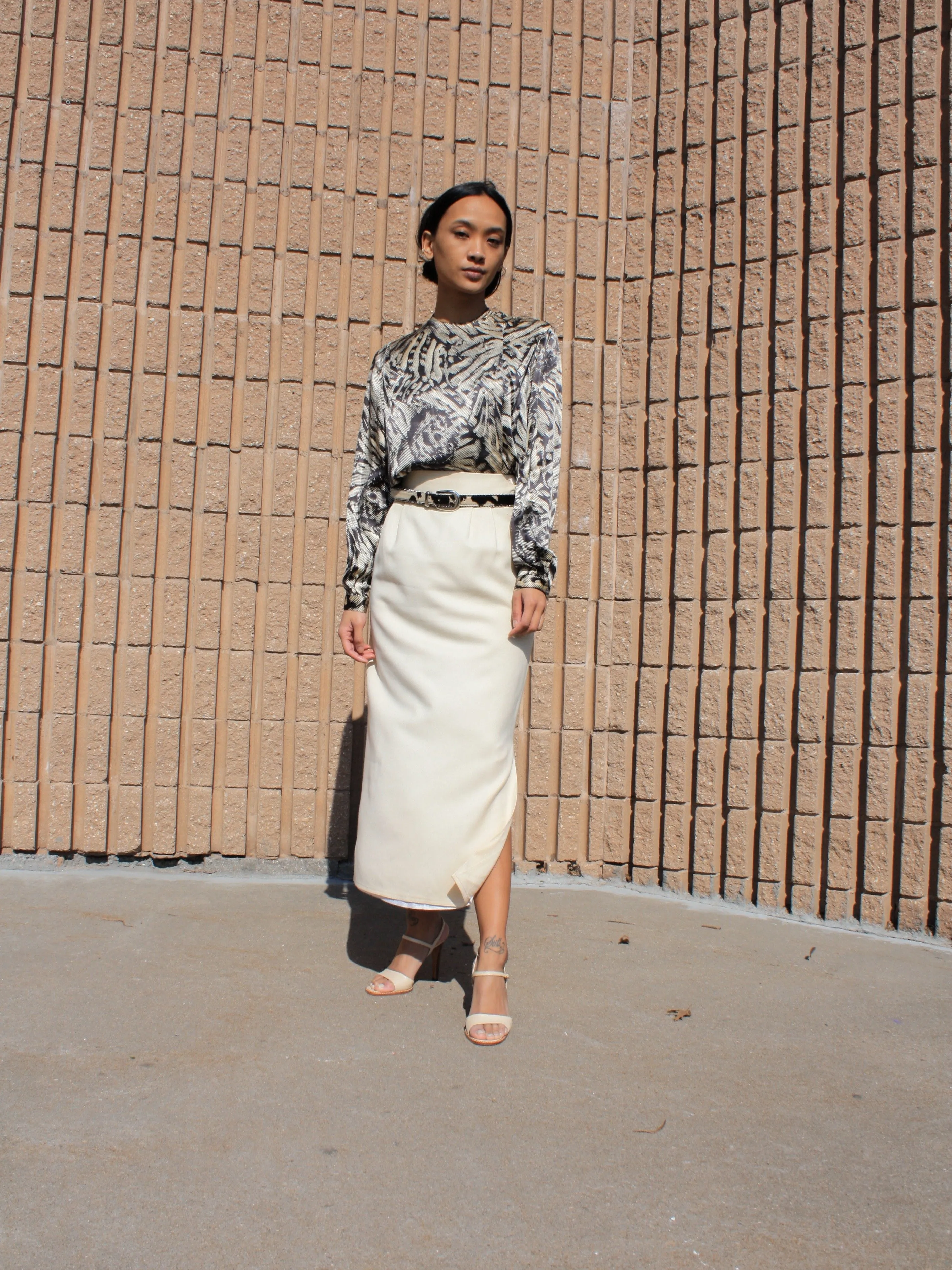 Cream Wool Midi Skirt