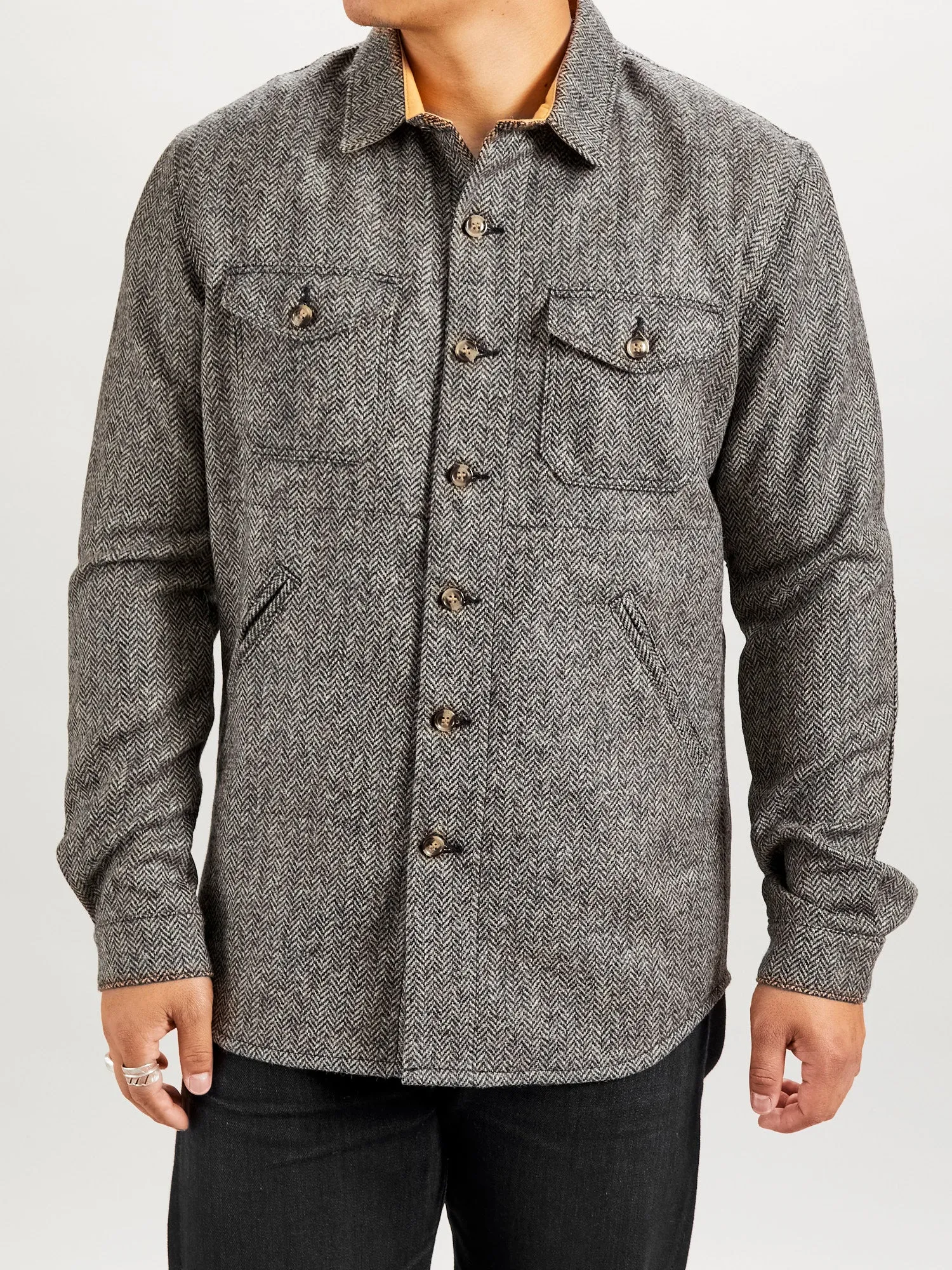 Crissman Overshirt in Black & Natural Herringbone