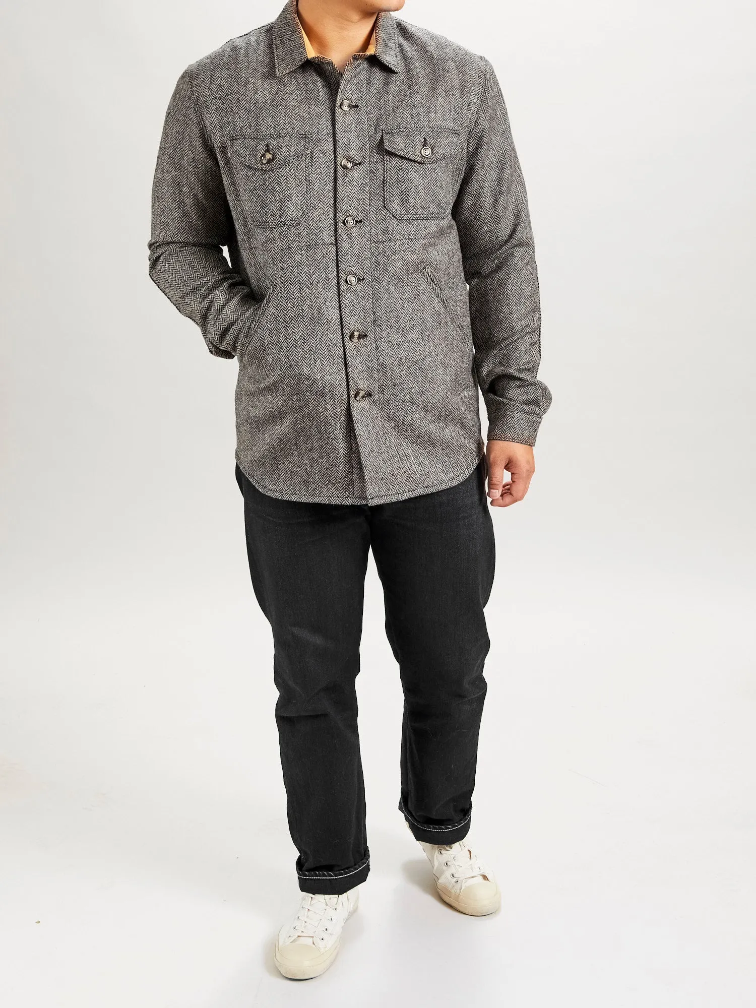 Crissman Overshirt in Black & Natural Herringbone