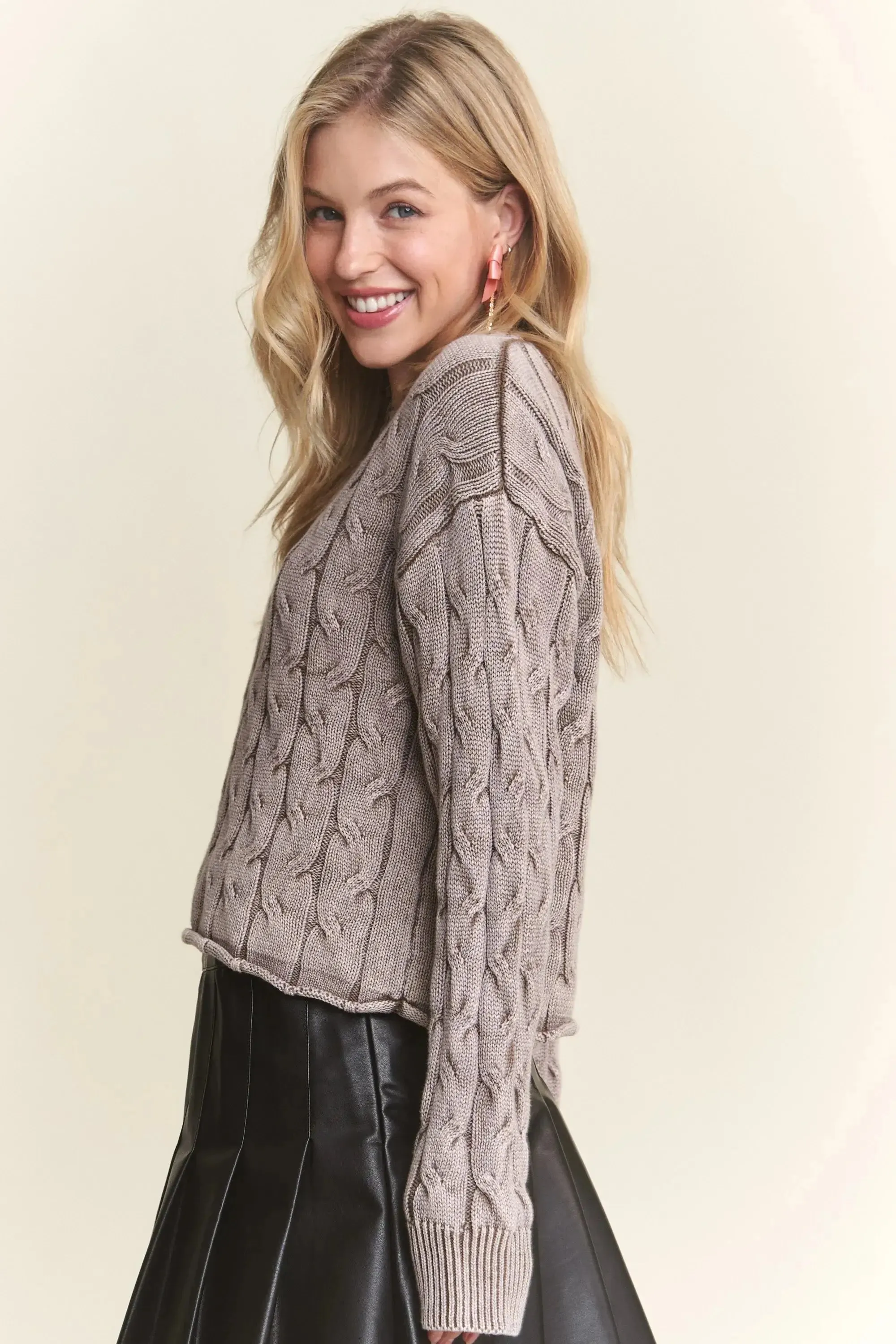 Cut Edge Detail Mineral Washed Brown Sweater – Edgy Vintage-Inspired Style