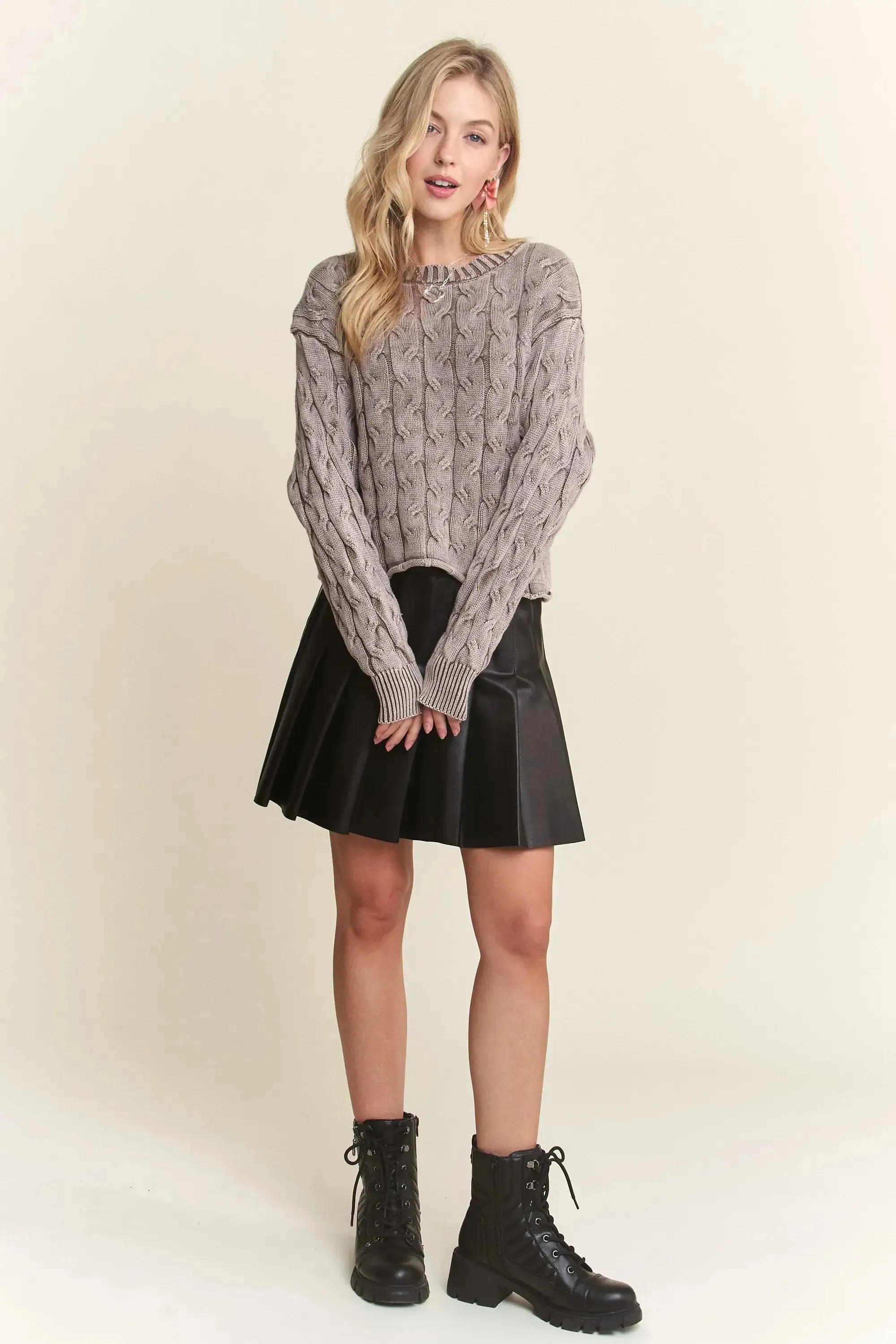 Cut Edge Detail Mineral Washed Brown Sweater – Edgy Vintage-Inspired Style