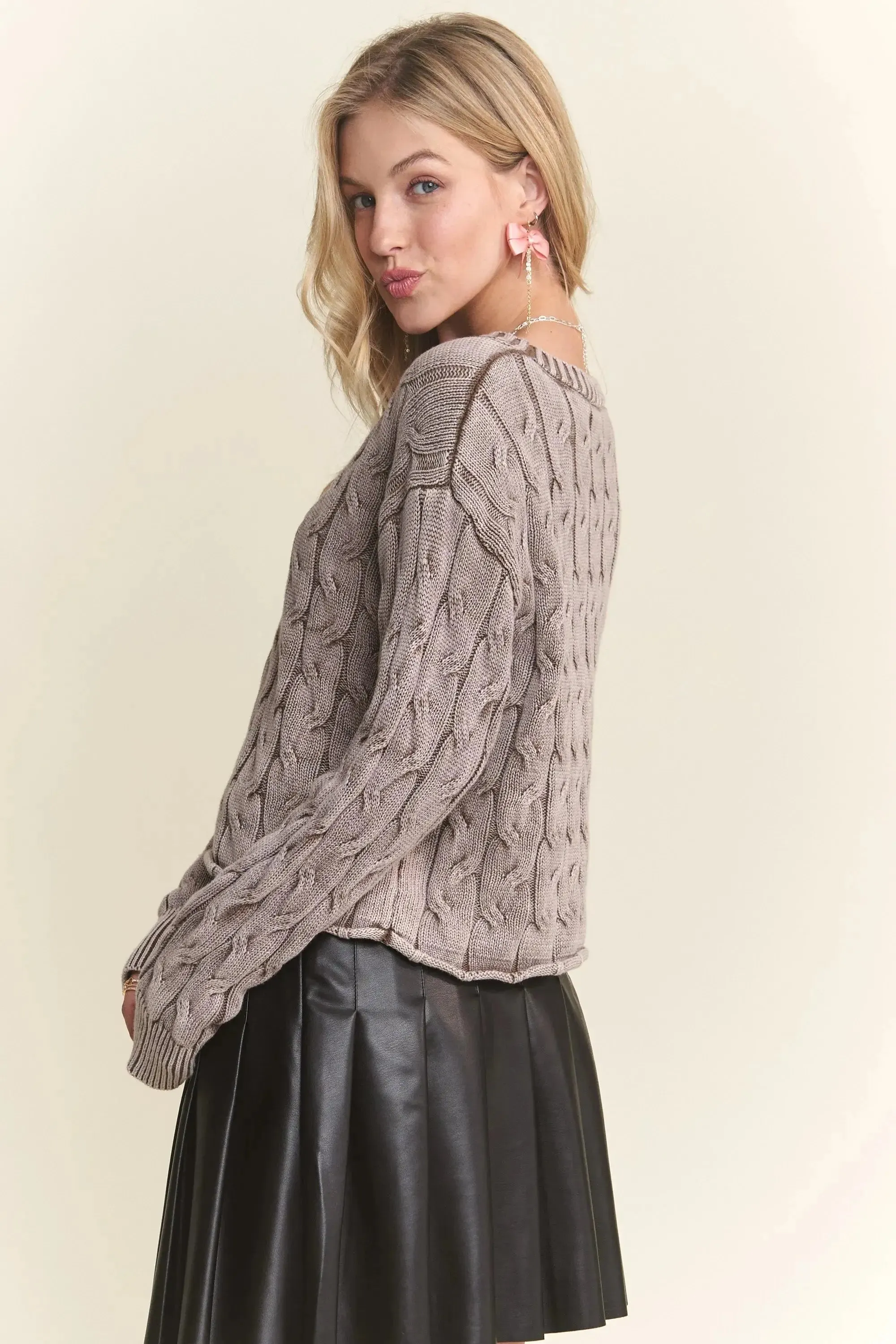 Cut Edge Detail Mineral Washed Brown Sweater – Edgy Vintage-Inspired Style