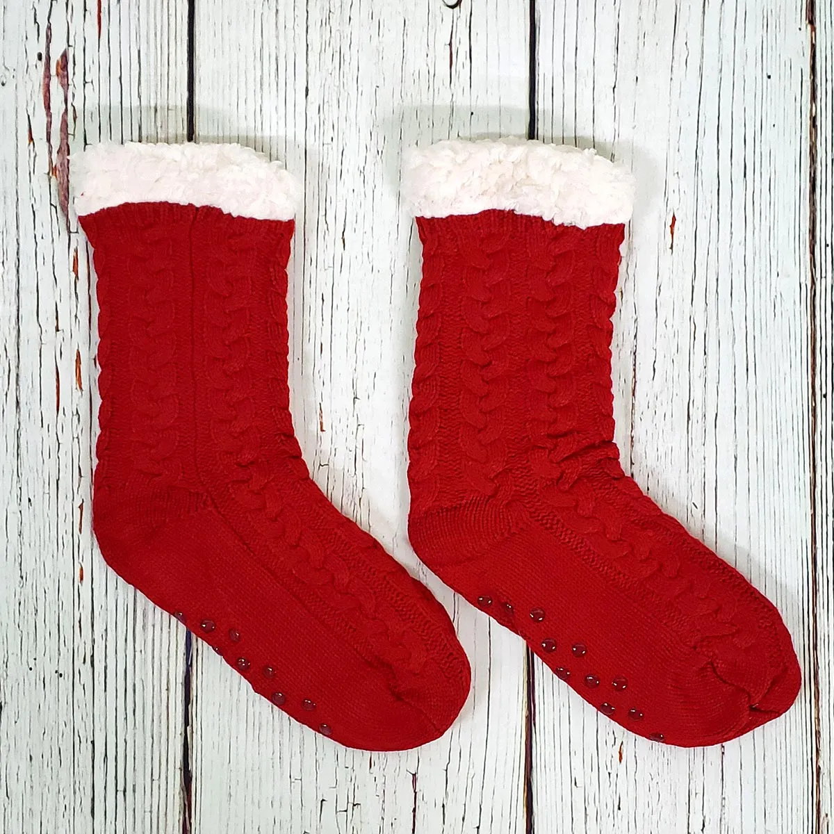 Cute Cable Knit Sherpa Lined Socks