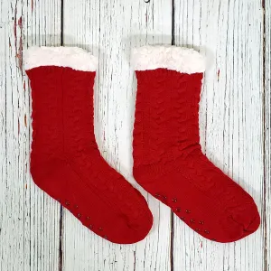 Cute Cable Knit Sherpa Lined Socks