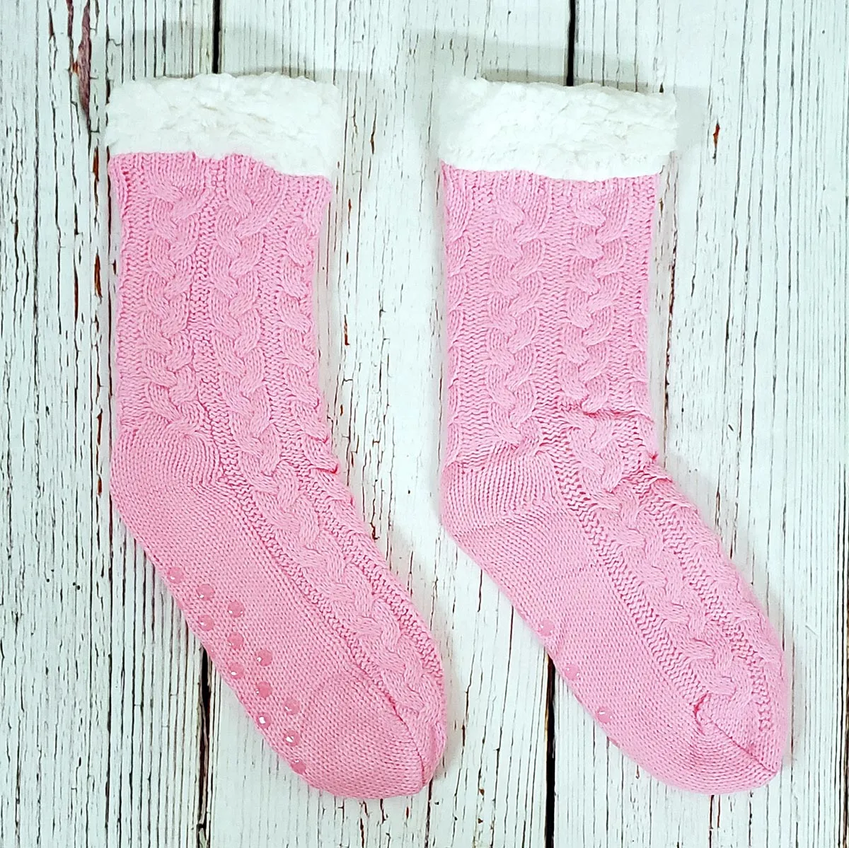 Cute Cable Knit Sherpa Lined Socks