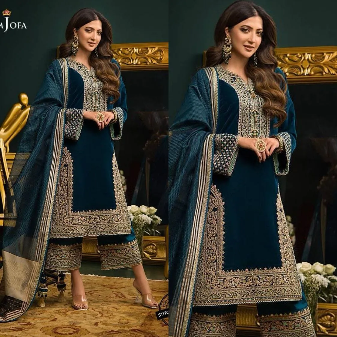 D-107 Zinc Velvet Embroidered 3pc Wt