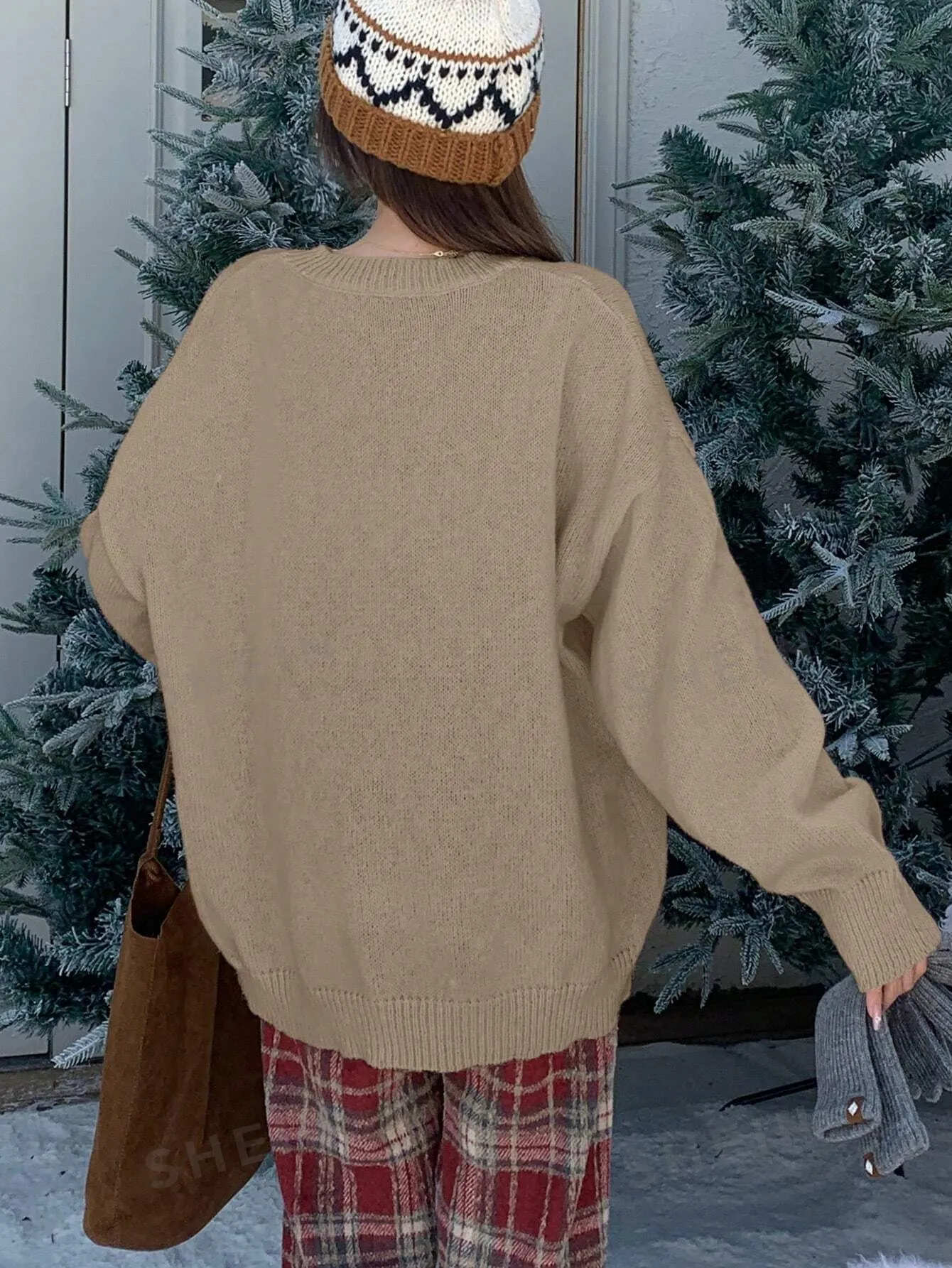 DAZY Women Bow Decor Round Neck Loose Knit Sweater