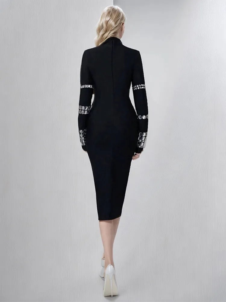 Diamonds Elegant Slimming Turtleneck Long Sleeve Dresses