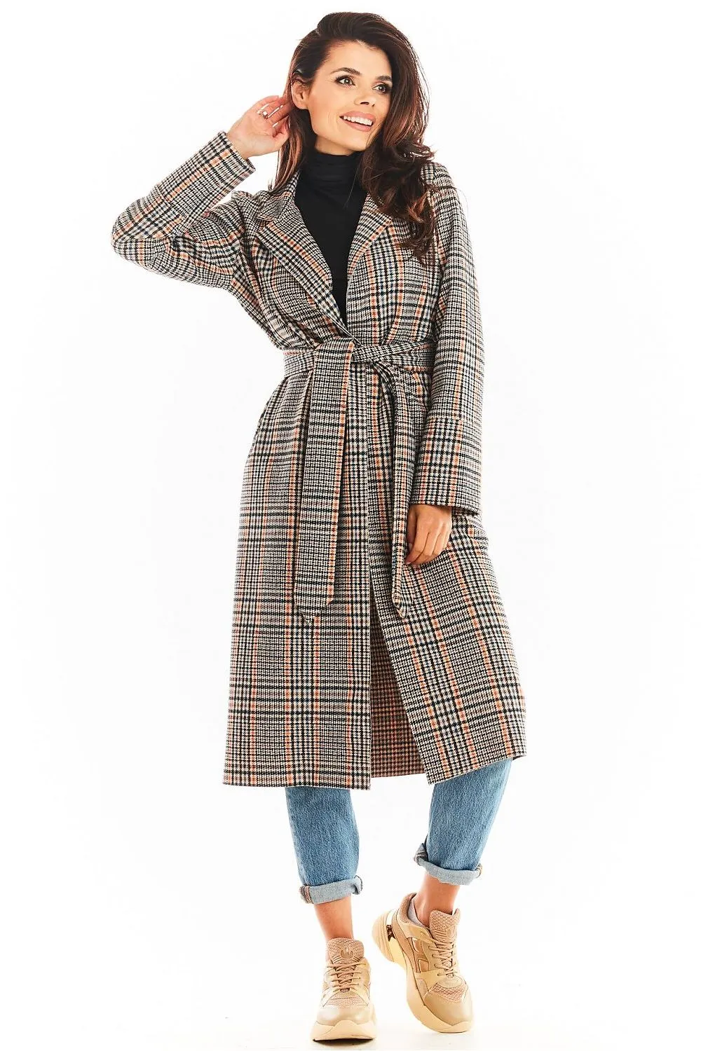 Double-Collar Belted Coat Elegant Design