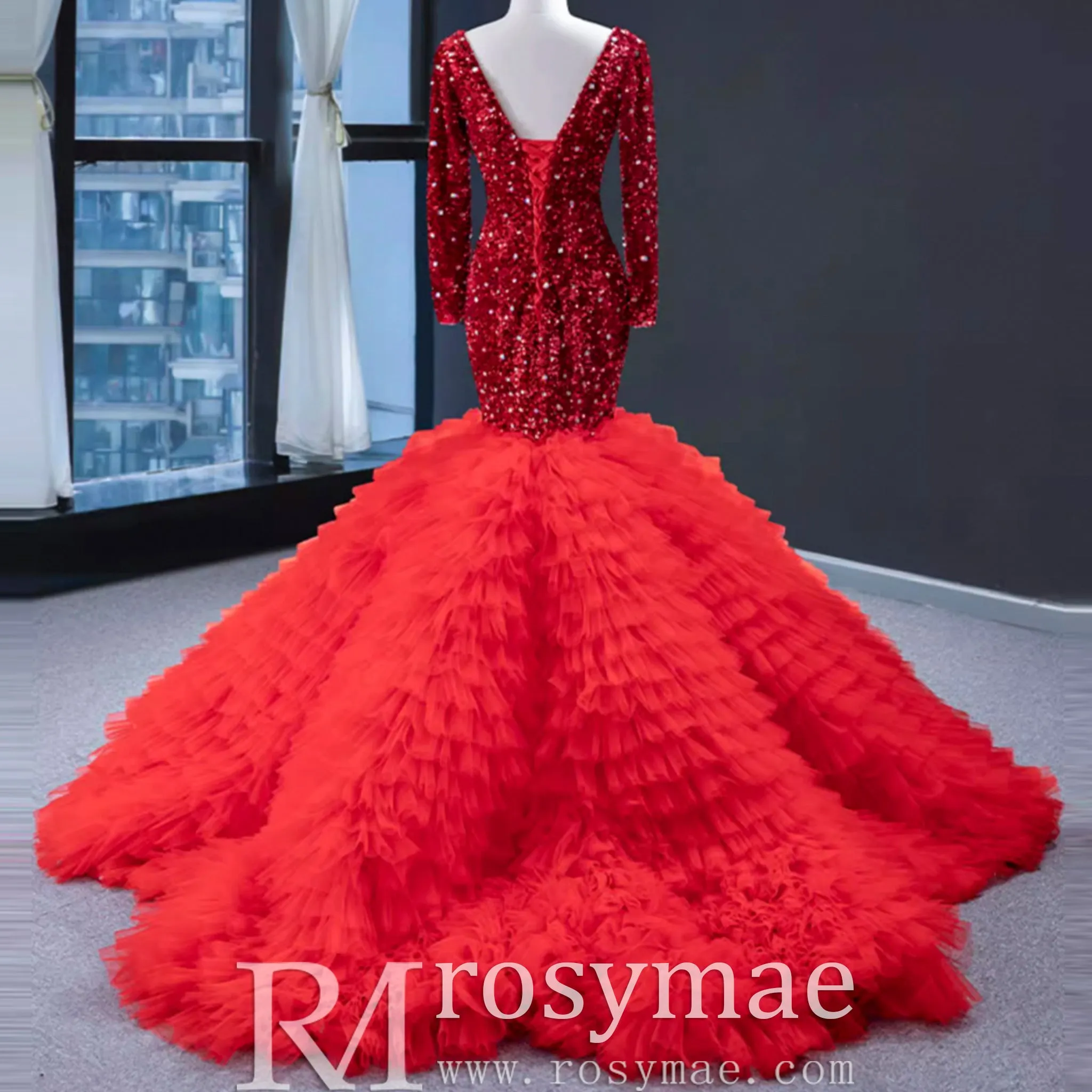 Dubai Shimmering Mermaid Wedding Dress Long Sleeve Pageant Gown
