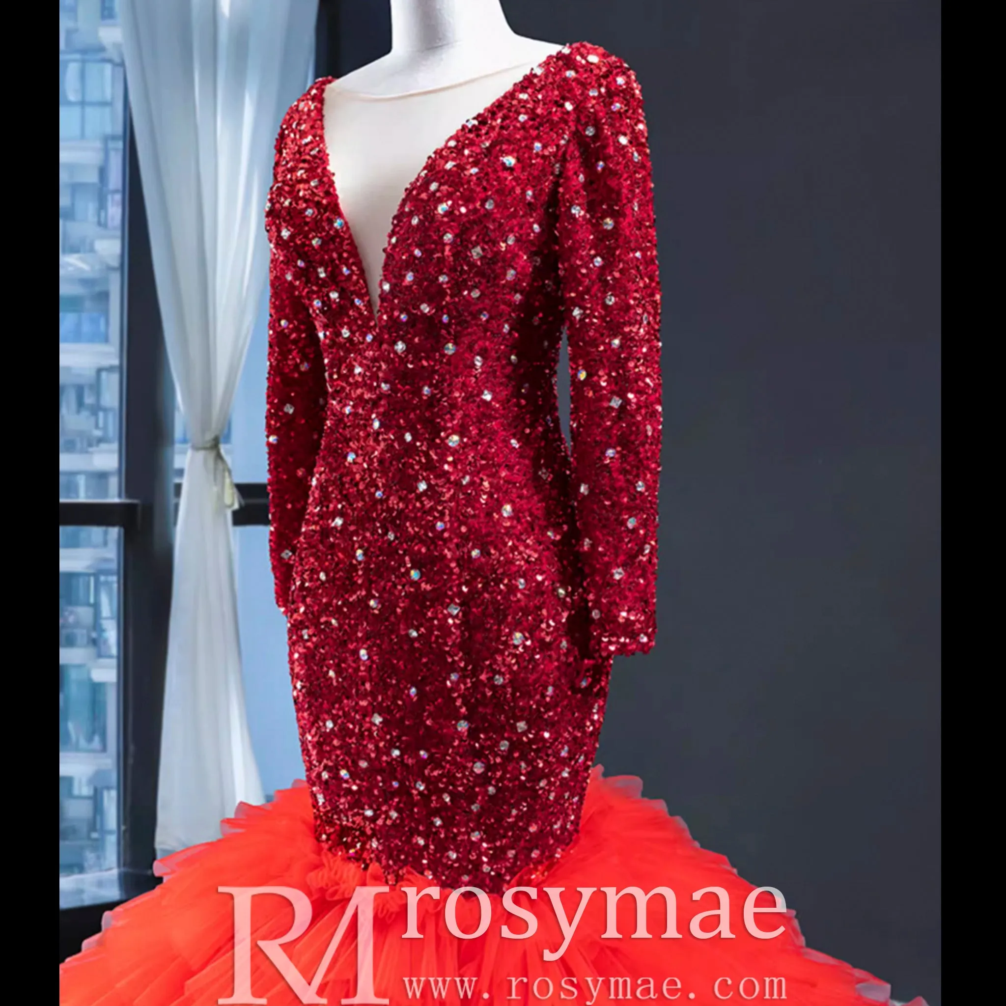 Dubai Shimmering Mermaid Wedding Dress Long Sleeve Pageant Gown