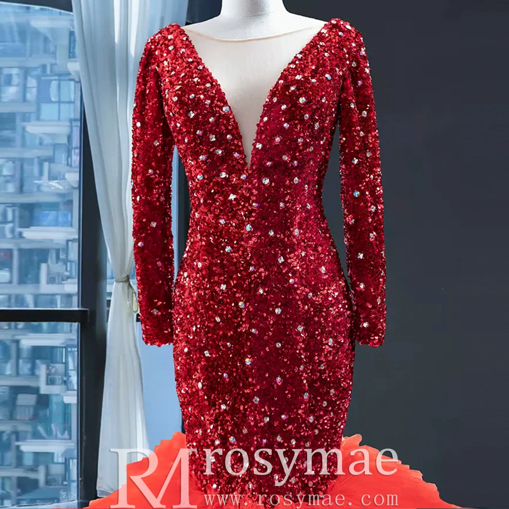 Dubai Shimmering Mermaid Wedding Dress Long Sleeve Pageant Gown