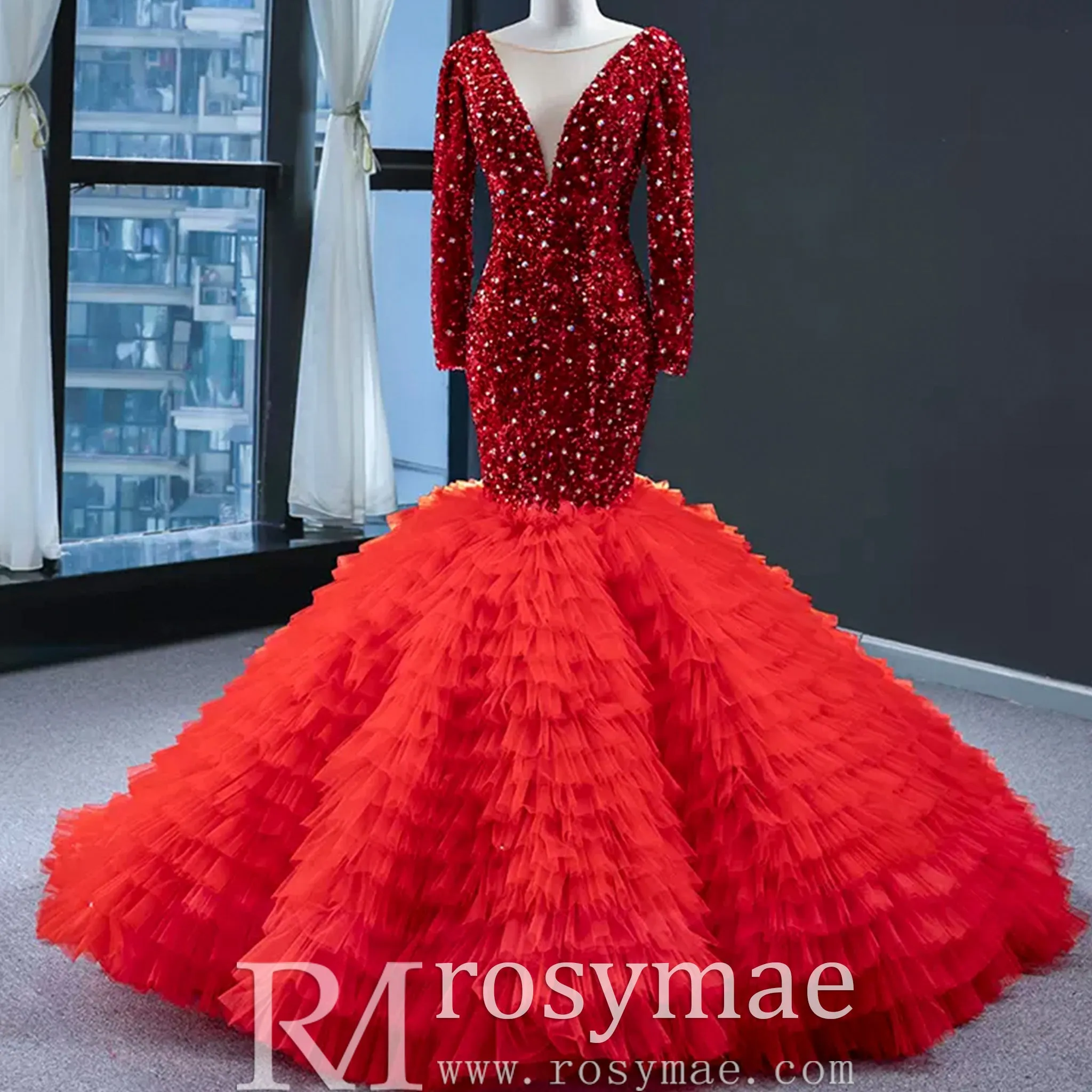 Dubai Shimmering Mermaid Wedding Dress Long Sleeve Pageant Gown
