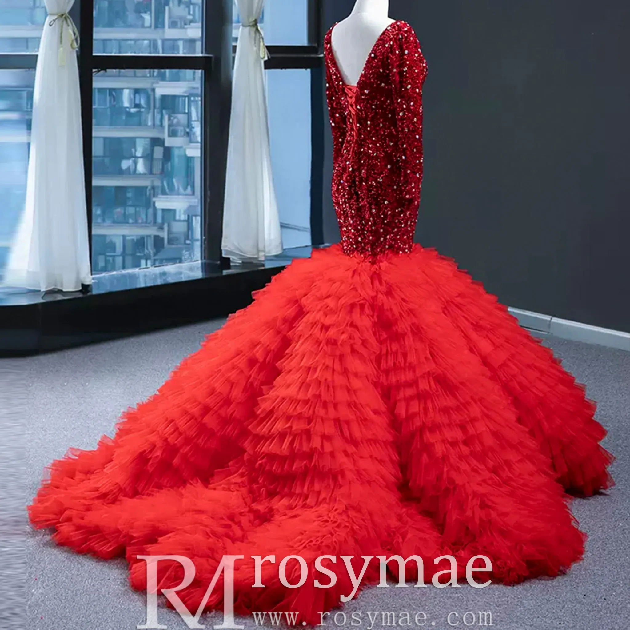 Dubai Shimmering Mermaid Wedding Dress Long Sleeve Pageant Gown