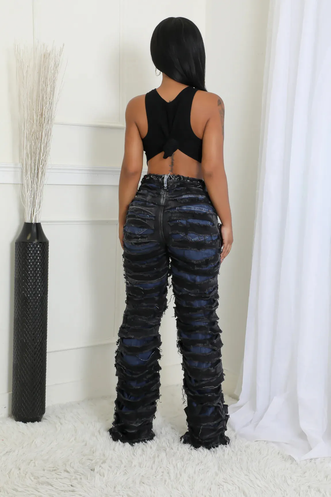 Edgy High-Waisted Double Ripped Wide-Leg Denim Pants