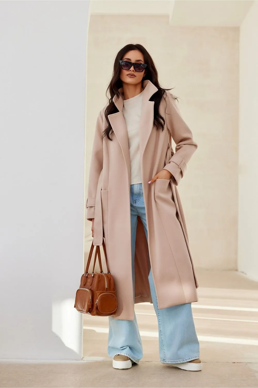 Elegant Belted Long-Sleeve Coat