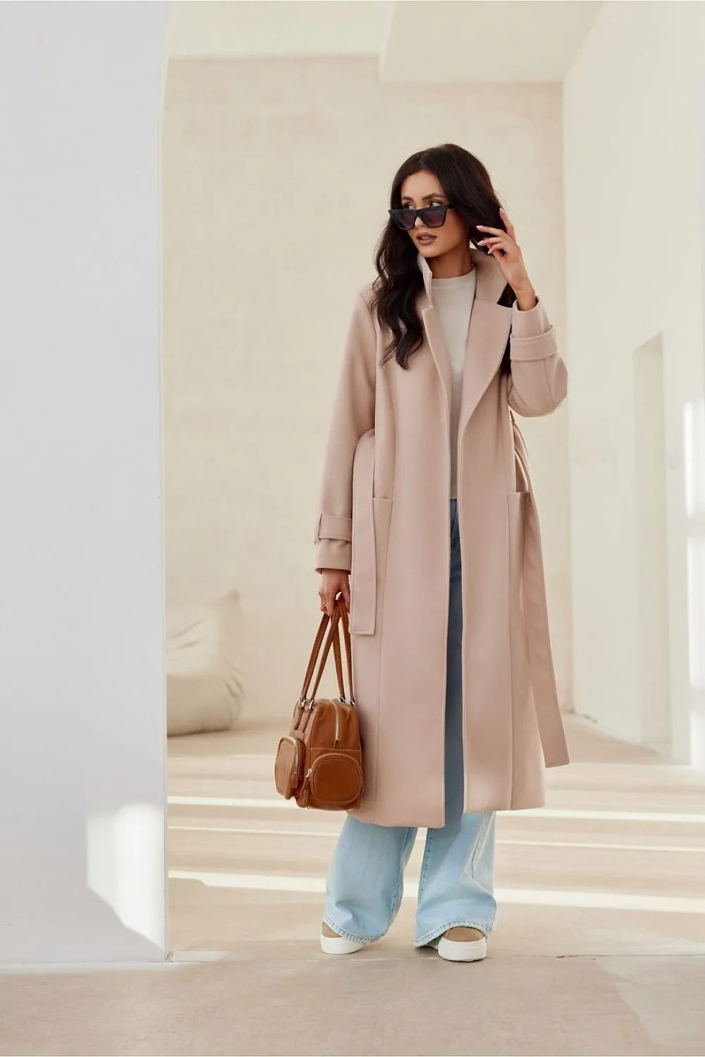 Elegant Belted Long-Sleeve Coat