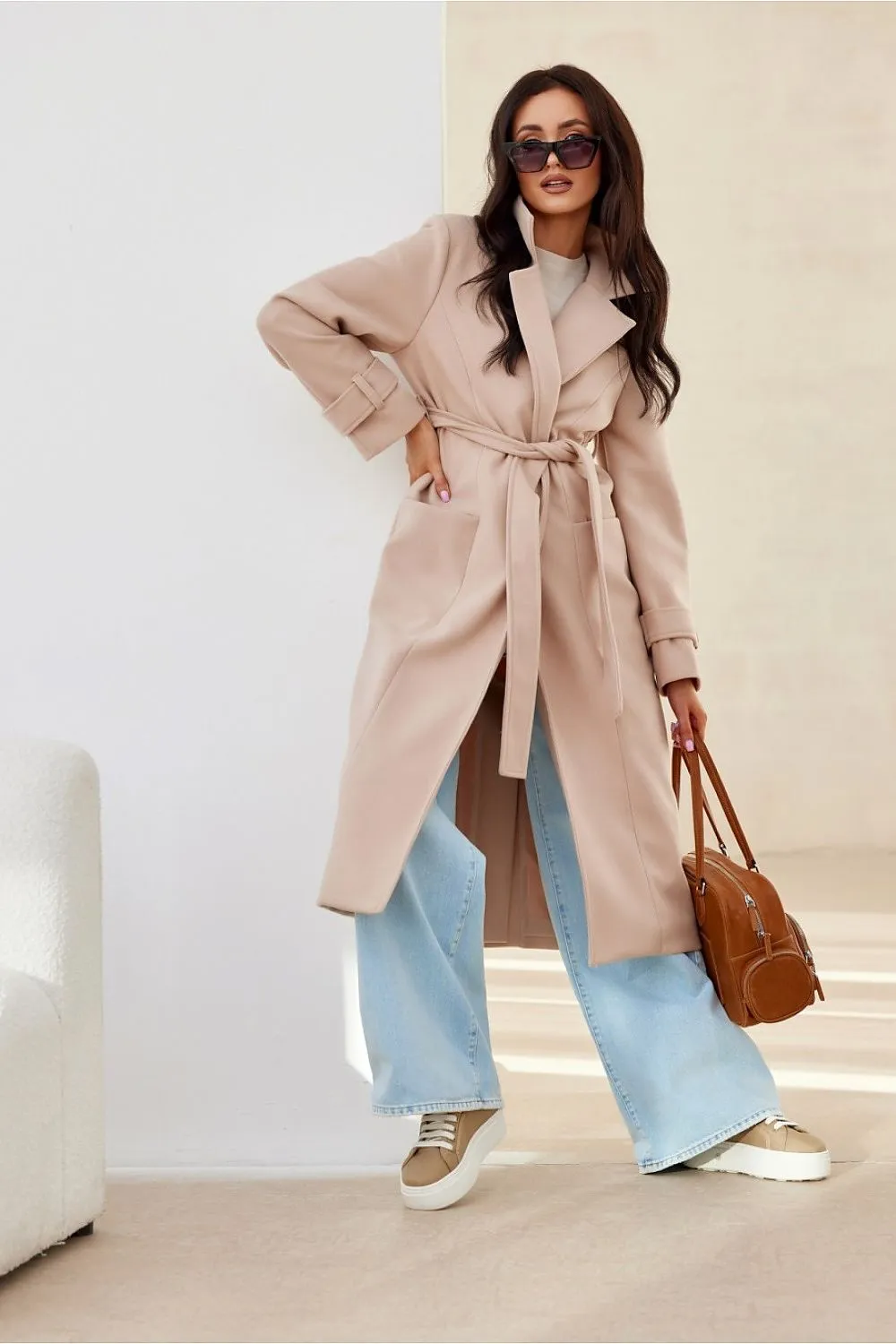 Elegant Belted Long-Sleeve Coat