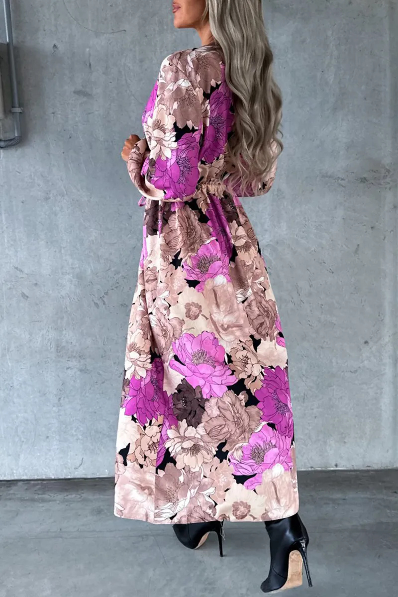 Elegant Floral Slit V Neck Printed Dresses