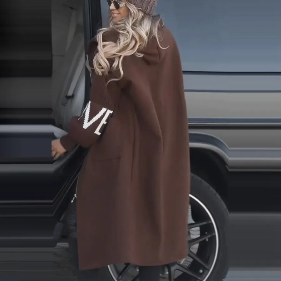 Elegant Oversized Hooded Patchwork Jacket with Knitted Sleeves