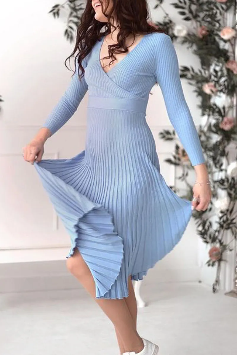 Elegant Simplicity Solid Fold V Neck A Line Dresses(6 Colors)
