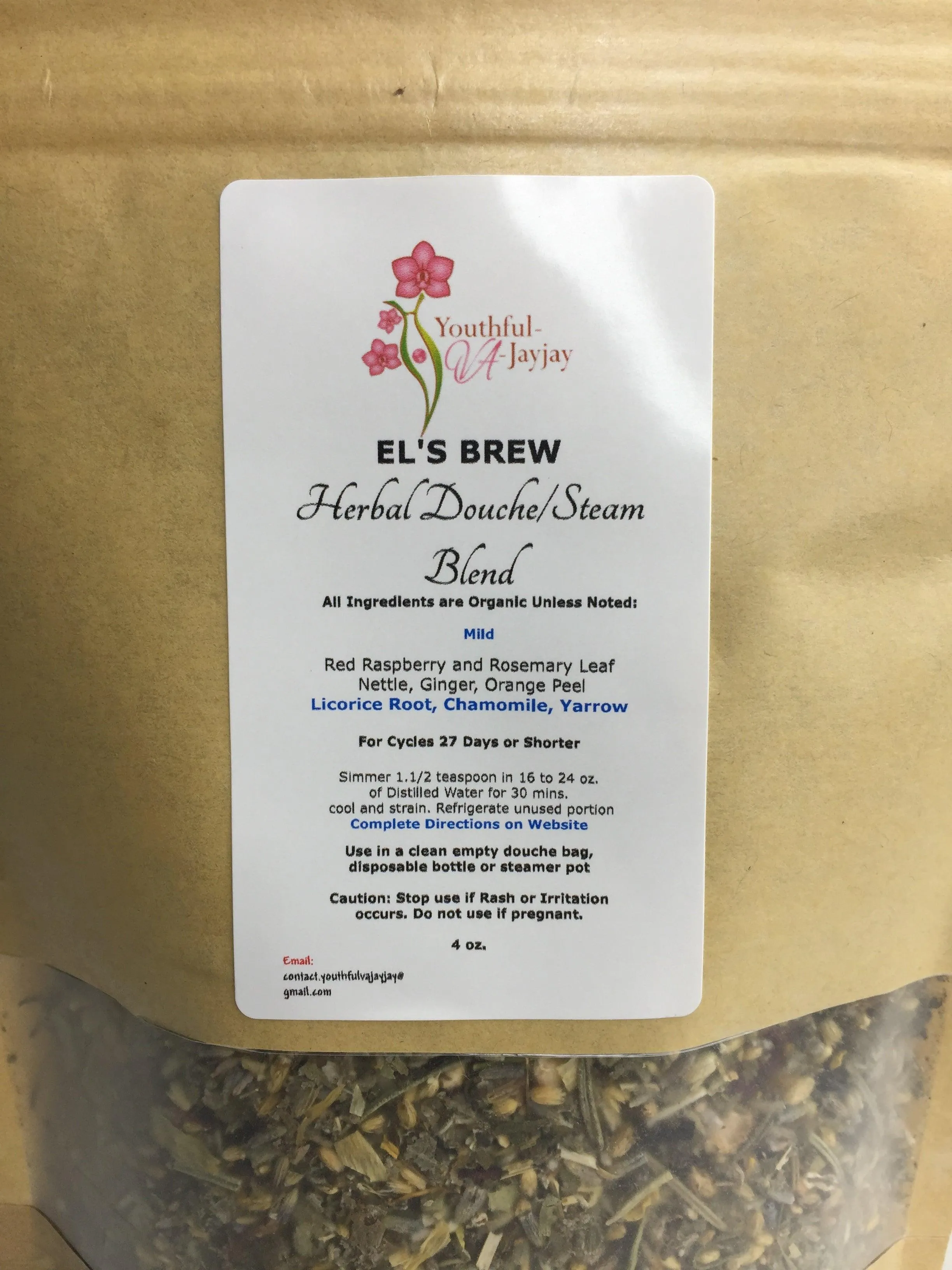 EL'S BREW- Organic Herbal Steam/Douche Blend, Handcrafted MILD USE, 4oz.