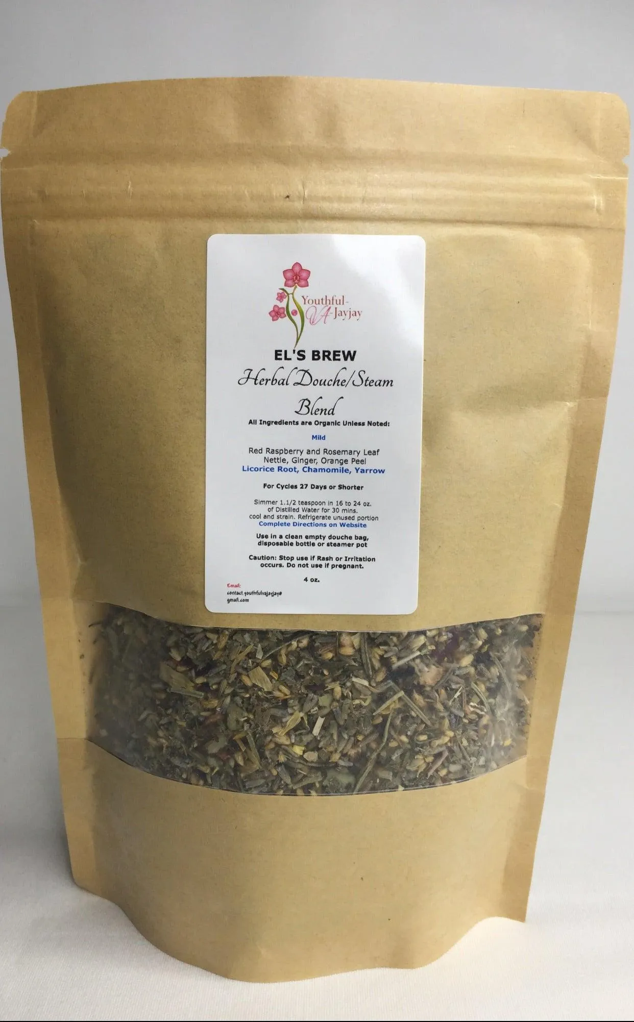 EL'S BREW- Organic Herbal Steam/Douche Blend, Handcrafted MILD USE, 4oz.