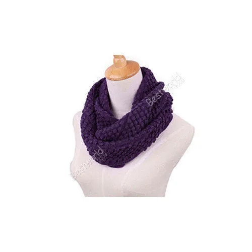 Fashion Women Warm Knitted Neck 2 Circle Wool Cowl Snood Long Scarf Shawl Scarfs Women Knitted Long Ring Scarf