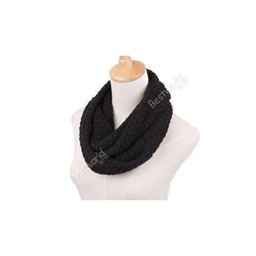 Fashion Women Warm Knitted Neck 2 Circle Wool Cowl Snood Long Scarf Shawl Scarfs Women Knitted Long Ring Scarf