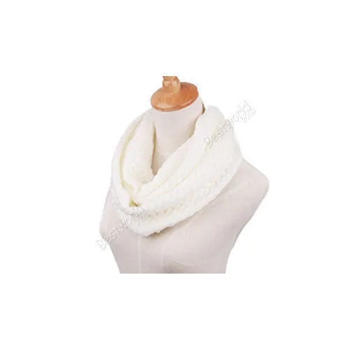 Fashion Women Warm Knitted Neck 2 Circle Wool Cowl Snood Long Scarf Shawl Scarfs Women Knitted Long Ring Scarf
