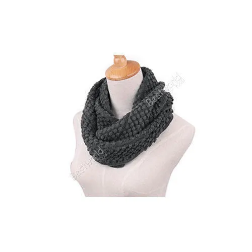 Fashion Women Warm Knitted Neck 2 Circle Wool Cowl Snood Long Scarf Shawl Scarfs Women Knitted Long Ring Scarf